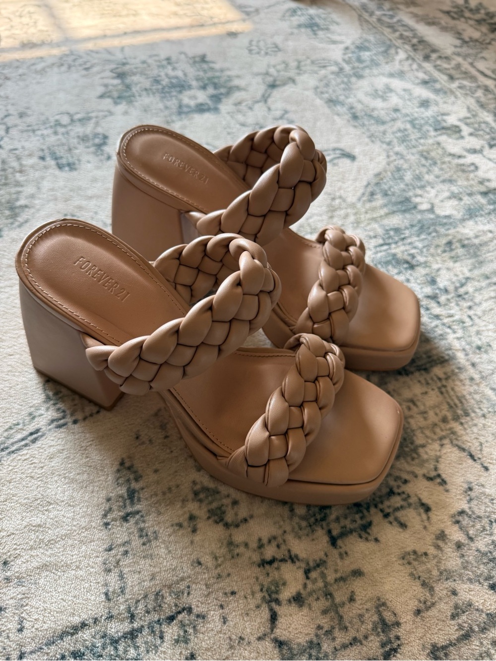 Forever 21 Taupe Braided Double-Strap Platform Heels
